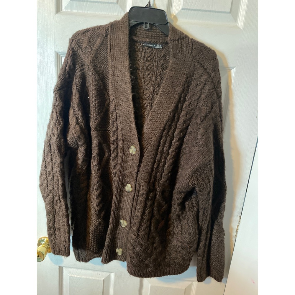 Black Tape Brown Cable Knit Cardigan Sweater Womens 1X Plus Size Button Front